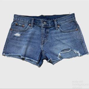 LEVI’S Mid Rise Distressed Denim Shorts